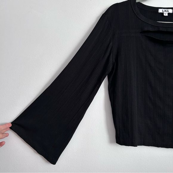 Revolve LNA Ribbed Rayon +Spandex Long Sleeve Crop Shirt with chest cutout - Picture 5 of 9
